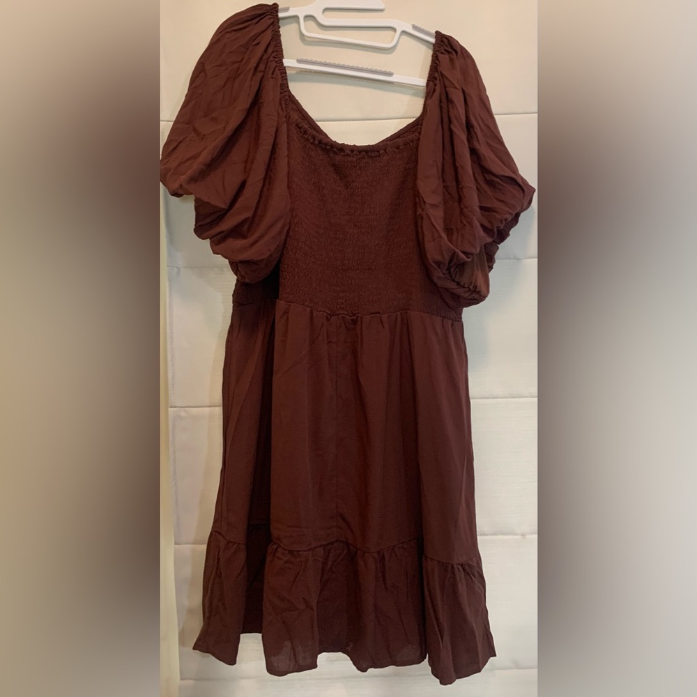NWT Sweetheart Smocked Bubble Sleeve Mini Dress Brown Boho Maurices Plus Size 2x - Picture 4 of 8